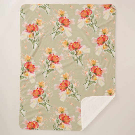 水かわいらし色の花のデザインオンsherpa毛布 シェルパブランケット (正面)