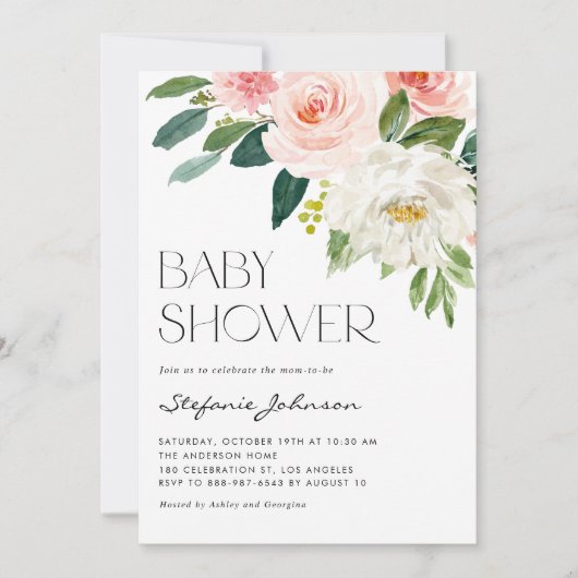 水かわいらし色の花ガーデン赤ちゃんシャワー 招待状 (正面)