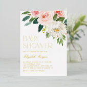水かわいらし色の花ガーデン赤ちゃんシャワー 箔招待状 (立ち正面)