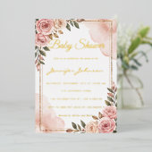 水かわいらし色の花ガーデン赤ちゃんシャワー 箔招待状 (立ち正面)