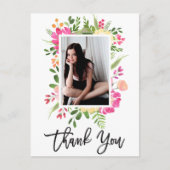 水かわいらし色の花スクリプト写真ありがとう ポストカード (正面)