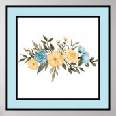 水かわいらし色の花ブラックラインブルー縁ど ポスター (正面)