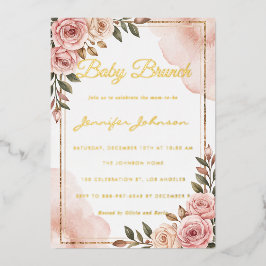 水かわいらし色の花ベビーブランチ 箔招待状