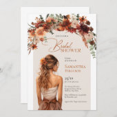 水かわいらし色の花嫁テラコッタ秋ブーケ 招待状 (正面/裏面)