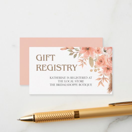 水かわいらし色の花春ギフトレジストリ エンクロージャーカード (正面/裏面インサイチュ)