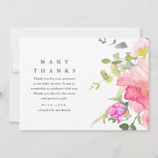 水かわいらし色の花赤ちゃんシャワーありがとう サンキューカード (裏面)