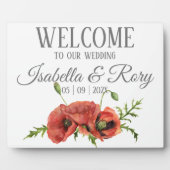 水かわいらし色の赤いポピー結婚ズへようこそ フォトプラーク (正面)