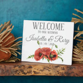 水かわいらし色の赤いポピー結婚ズへようこそ フォトプラーク (側面)