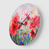 水かわいらし色の赤いポピー絵画ズ ラージ壁時計 (傾斜)