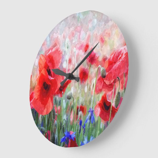 水かわいらし色の赤いポピー絵画ズ ラージ壁時計 (傾斜)