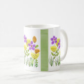 水かわいらし色の野生の花と緑のギンガム マグカップ (正面右)