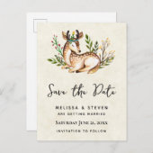 水かわいらし色の鹿のレイアウト日付を保存 インビテーションポストカード (正面/裏面)