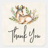 水かわいらし色の鹿Bohoを敷設ありがとう スクエアシール (正面)