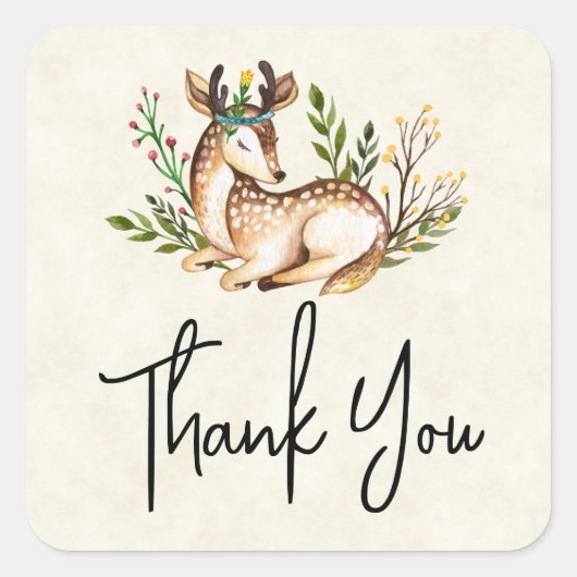 水かわいらし色の鹿Bohoを敷設ありがとう スクエアシール (正面)