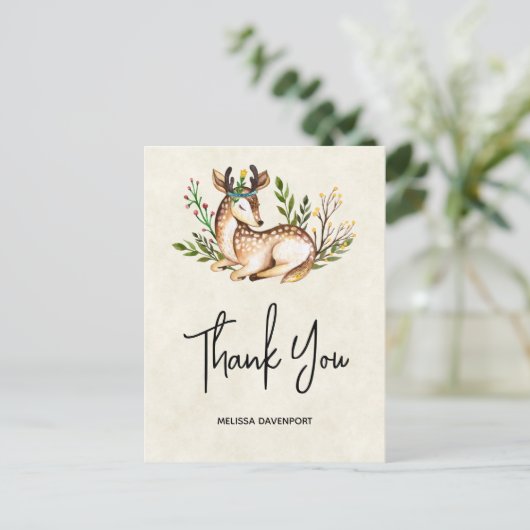 水かわいらし色の鹿Bohoを敷設ありがとう ポストカード (スタンド正面)