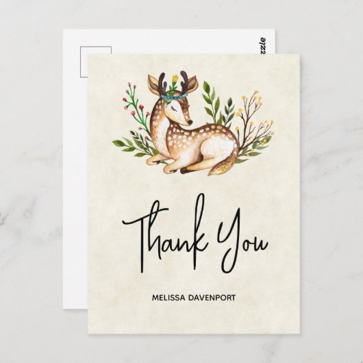 水かわいらし色の鹿Bohoを敷設ありがとう ポストカード (正面/裏面)