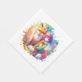 水かわいらし色アニメガールとキツネ誕生日 スタンダードランチョンナプキン (角)