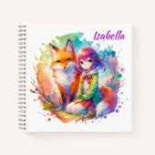 水かわいらし色アニメガールとキツネ誕生日 ノートブック (正面)