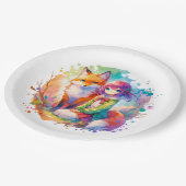 水かわいらし色アニメガールとキツネ誕生日 ペーパープレート (アングル)