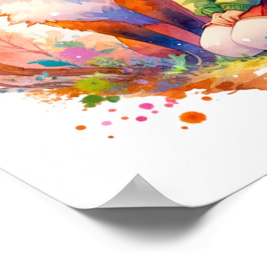 水かわいらし色アニメガールとキツネ ポスター (角)