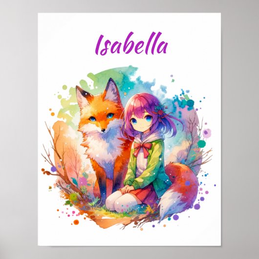 水かわいらし色アニメガールとキツネ ポスター (正面)