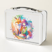 水かわいらし色アニメガールとキツネ メタルランチボックス (裏面)