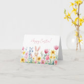 水かわいらし色イースターエッグホリデーカード カード (黄色い花)