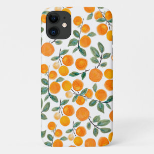 水かわいらし色オレンジ柑橘系植物模様 iPhone 11 ケース