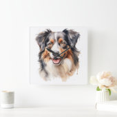 水かわいらし色オーストラリア羊飼い犬 スクエア壁時計 (ホーム)