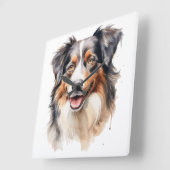 水かわいらし色オーストラリア羊飼い犬 スクエア壁時計 (傾斜)