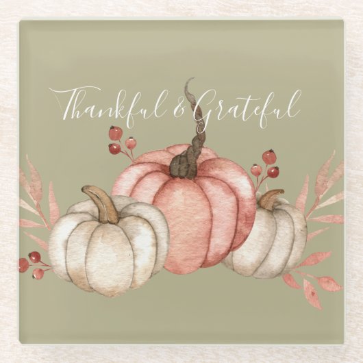 水かわいらし色カボチャon Sage ガラスコースター (正面)