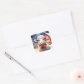 水かわいらし色クリスマスヒツジとバ素朴ーン スクエアシール (封筒)