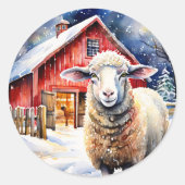水かわいらし色クリスマスヒツジとバ素朴ーン ラウンドシール (正面)