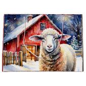 水かわいらし色クリスマスヒツジとバ素朴ーン ラージペーパーバッグ (正面)