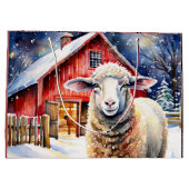 水かわいらし色クリスマスヒツジとバ素朴ーン ラージペーパーバッグ (裏面)