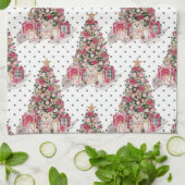 水かわいらし色クリスマスプレゼント&テディベア キッチンタオル (折り畳み)