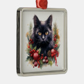 水かわいらし色クリスマス黒猫 メタルオーナメント (右)
