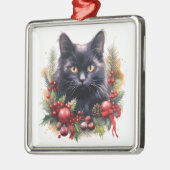 水かわいらし色クリスマス黒猫 メタルオーナメント (左)