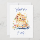 水かわいらし色ケーキと花誕生日 招待状 (正面)