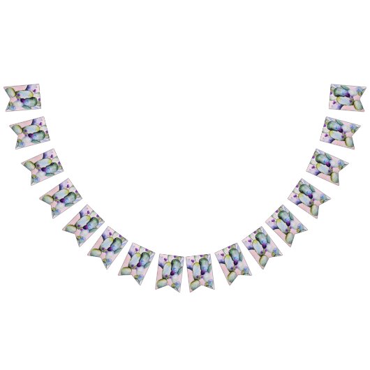 水かわいらし色サボテンと紫の花 バンティングフラッグ (全)