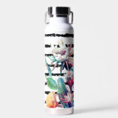 水かわいらし色サボテンフローラ黒ストライプ色 ウォーターボトル (正面)