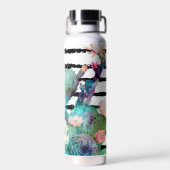 水かわいらし色サボテンフローラ黒ストライプ色 ウォーターボトル (背面)