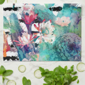 水かわいらし色サボテンフローラ黒ストライプ色 キッチンタオル (折り畳み)