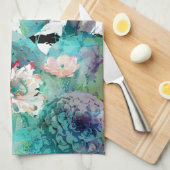 水かわいらし色サボテンフローラ黒ストライプ色 キッチンタオル (四つ折り)