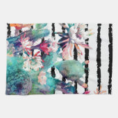 水かわいらし色サボテンフローラ黒ストライプ色 キッチンタオル (横)