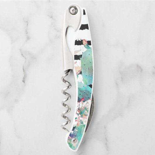 水かわいらし色サボテンフローラ黒ストライプ色 ソムリエナイフ (正面)