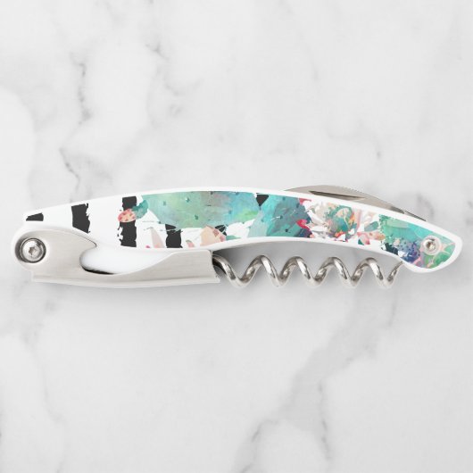 水かわいらし色サボテンフローラ黒ストライプ色 ソムリエナイフ (正面)