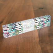 水かわいらし色サボテンフローラ黒ストライプ色 デスクネームプレート (側面)