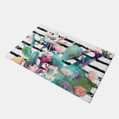 水かわいらし色サボテンフローラ黒ストライプ色 ドアマット (アングル)