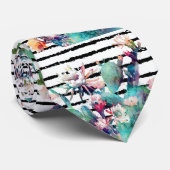 水かわいらし色サボテンフローラ黒ストライプ色 ネクタイ (ロール)